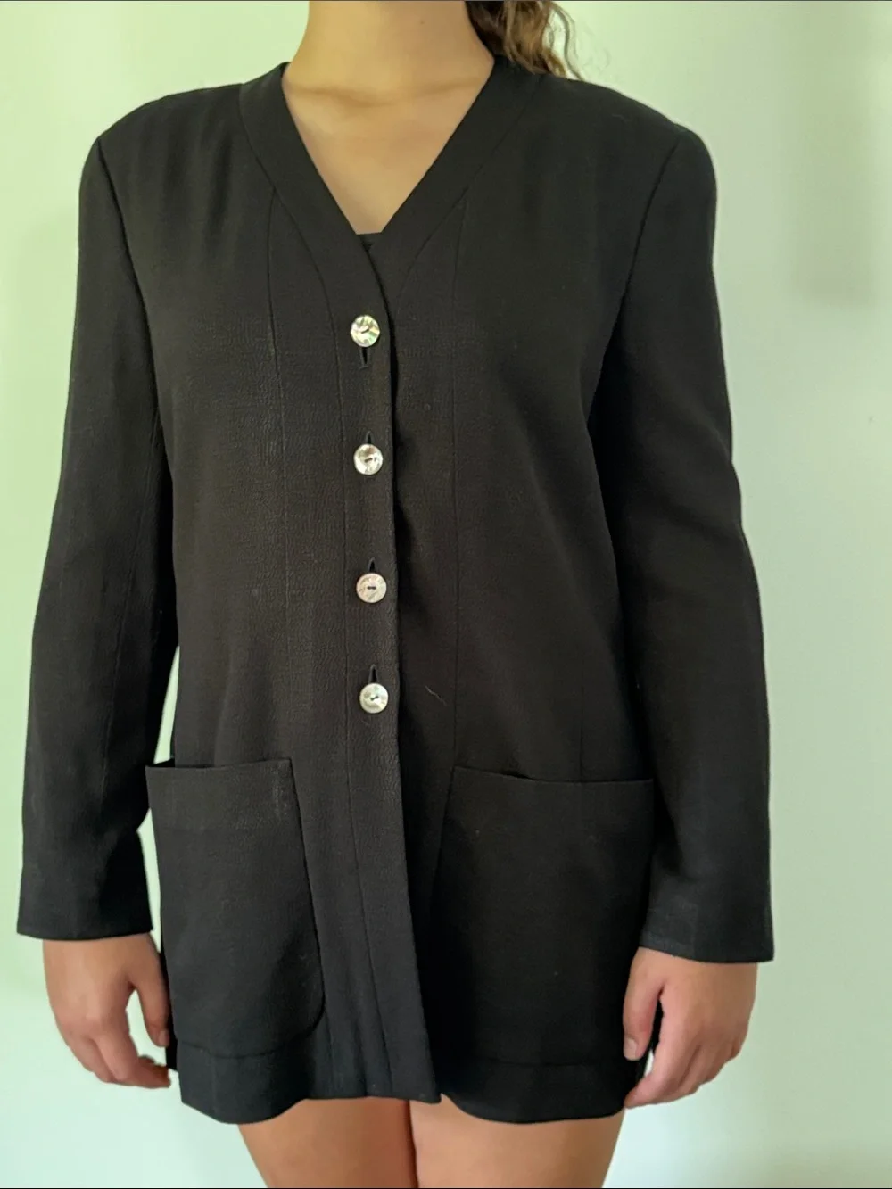 CHANEL Black Long Button-Front Blazer